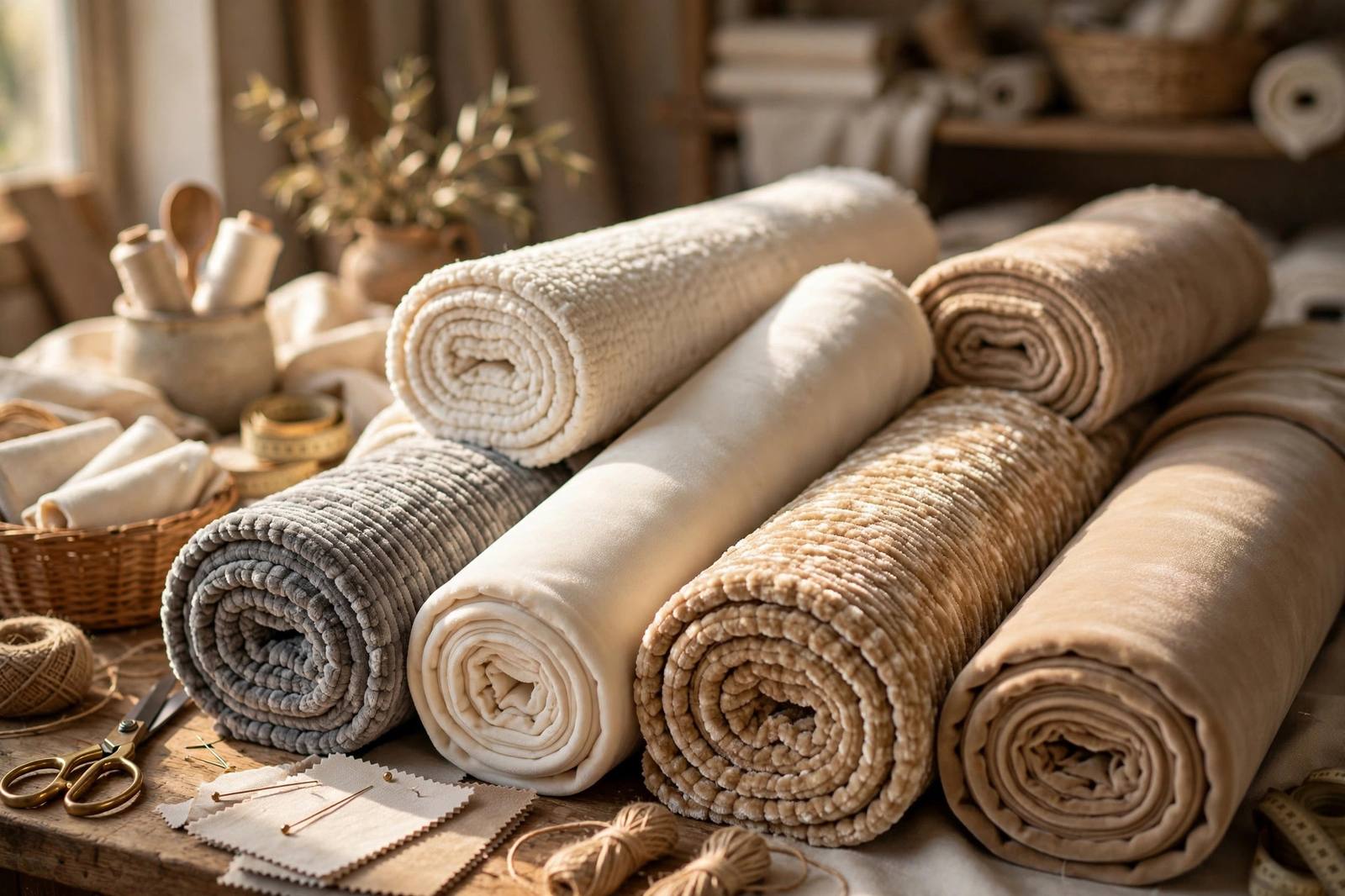 Fabric rolls ready for upholstery